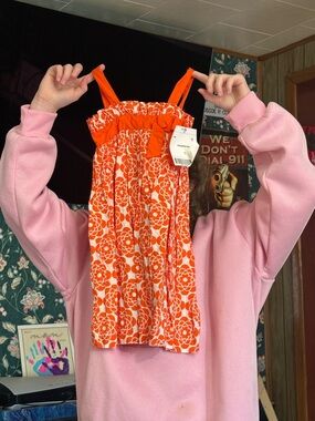Girls' Orange Floral Sundress Casual Dress